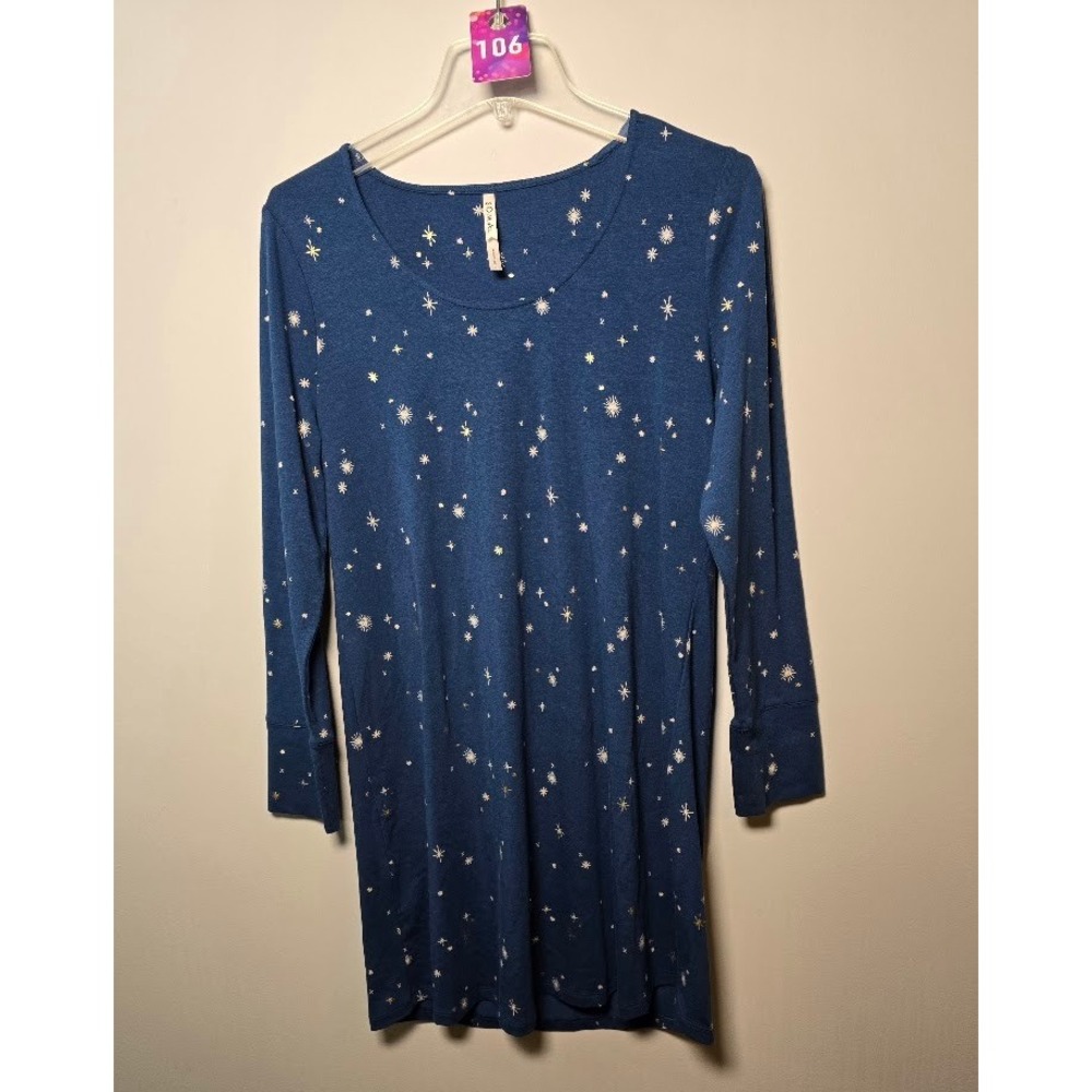 Soma Womens Nightgown Blue Star Celestial Sleep Loungewear Long Sleeve Size S